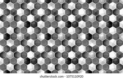 Black and White Abstract hexagonal background Dark geometric seamless pattern