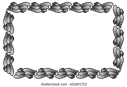 Black and white abstract horizontal frame. Guilloche border for certificate or diploma, isolated. Vector clip art.