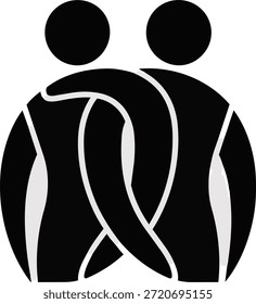 Un icono abstracto en blanco y negro que simboliza la amistad, la Asistencia y la conexión humana