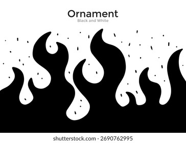  Ilustración abstracta en blanco y negro con Formas estilizadas como llamas y puntos dispersos.