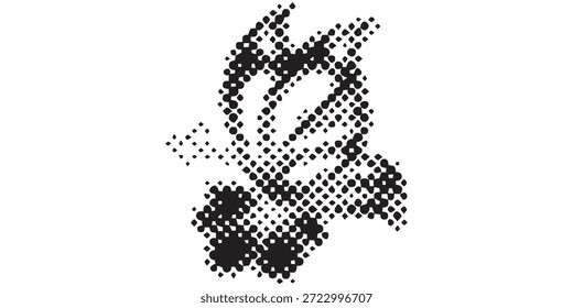 Una Imagen abstracta en blanco y negro con un búho estilizado o un pájaro renderizado en un patrón de puntos semitono.