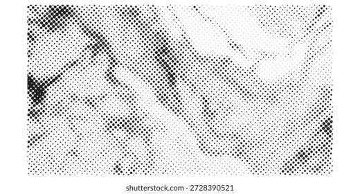 A black and white abstract image featuring a halftone dot pattern with varying density and diagonal lines creating a sense of depth and texture.