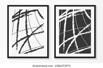 Imagen abstracta en papel en blanco y negro. Marco de madera negra. Decoración casera. Ilustración vectorial.