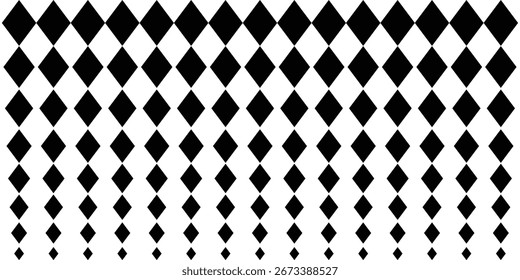 A black and white abstract image with a repeating diamond pattern. Geometric pattern of black diamonds on a white background. Seamless in one direction. eps 10