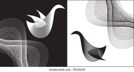 black and white abstract image of two birds