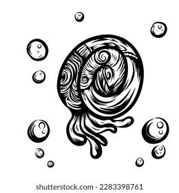 black and white abstract jellyfish animal vector illustration