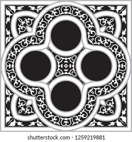 Black and white abstract lace background, square geometric pattern with ornate frame, tribal ethnic ornament. Islamic Traditional Pattern