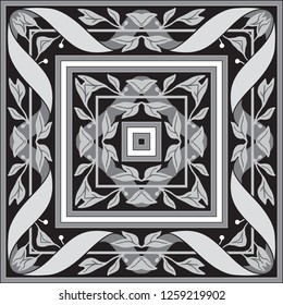 Black and white abstract lace background, square geometric pattern with ornate frame, tribal ethnic ornament. Islamic Traditional Pattern