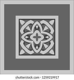 Black and white abstract lace background, square geometric pattern with ornate frame, tribal ethnic ornament. Islamic Traditional Pattern