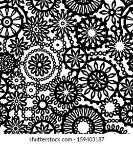 Black and white abstract lace seamless pattern, vector