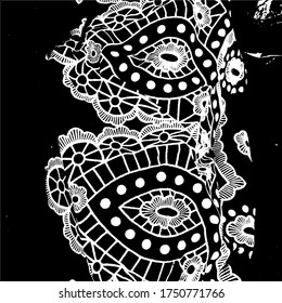 Vector de encaje abstracto en blanco y negro. Floral, puntos, romántico, afligido, distorsionado, grueso patrón monocromo.