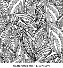 diseño de fondo de doodle de hoja grande abstracto en blanco negro