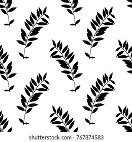 Black and White Abstract leaves silhouette seamless pattern. Hand drawn leaf silhouettes, natural elements in monochrome colors. Vector grunge design for paper, fabric, backgrounds and natural product