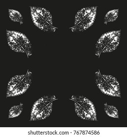 Black and White Abstract leaves silhouette pattern. Hand drawn leaf silhouettes, natural elements in monochrome colors. Vector grunge design for paper, fabric, backgrounds and natural product