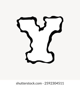 Black and white abstract letter 'Y' with wavy edges on a light background. Artistic 'Y' design, unique shape, creative 'Y' style, abstract art. Creative font vector.