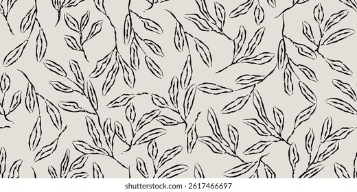 Black and white abstract line art hand drawn flowers, seamless floral pattern with flowers for fabric, textile, apparel, poster, cover, banner, wall art, background. Vector illustration.