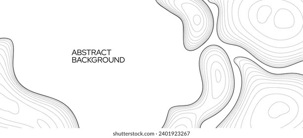 Fondo de línea abstracta en blanco y negro. Concepto del mapa del contorno topográfico. Patrón de contorno lineal del terreno. Papel de fondo de la plantilla de diseño geográfico para afiches, pancartas, impresos, folletos. Vector