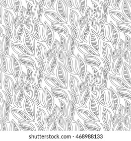 Black and white abstract linear leaves pattern background. Seamless linear floral pattern. Packing or wrapping paper, fabric design texture template. Vector illustration stock vector.