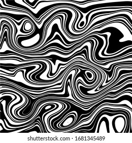 Fondo de líneas de liquidación abstractas en blanco y negro. Textura de mármol acrílico líquido. Sobrecarga caótica al azar. Ilustración vectorial.
