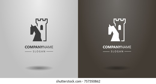 Black and white abstract logo with chess pieces