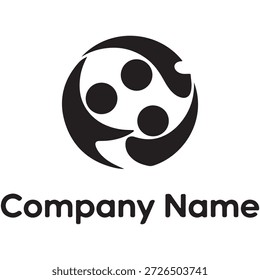 A black and white abstract logo featuring a circular design with flowing lines and dots. The logo has a transparent background and includes a placeholder text for 'Company Name'.