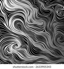 Black and white abstract marble background with fluid curves and swirling lines. Perfect for modern design, textile prints, posters, packaging, and digital projects.