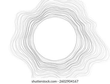 Black white abstract minimal background with circular curved wavy lines. Vector minimal curves design
