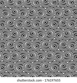 Black and white abstract minimal spiral pattern background. Ancient greek style.