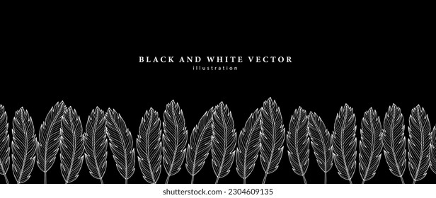 Black and white abstract minimalistic background with white feathers. Background for text, photos, postcards, business cards, diplomas and presentations