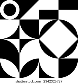 Black and white abstract modern art pattern of geometric shapes in brutalist inspired vector graphics of square size. (SSTKbold)