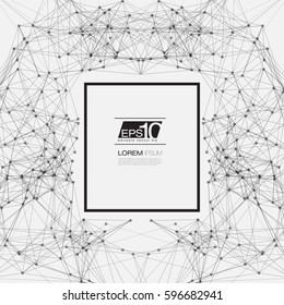 Black and White Abstract Network Mesh Vector  Background with Black Frame
