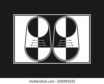 Black and white abstract pair of shoes on a black background