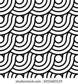 Black and white abstract pattern, Circles, Waves, Background, Seamless pattern, Vector, Fabric design, Wallpaper
