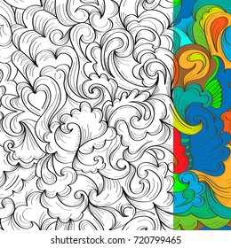 Black and white abstract pattern for coloring.Hand- drawing doodles. Art therapy coloring page.