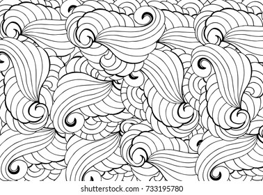 Black and white abstract pattern for coloring.Hand- drawing doodles. Art therapy coloring page.