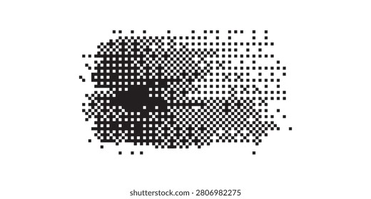 A black and white abstract pattern composed of dots, with a denser, darker area in the center that fades outwards.