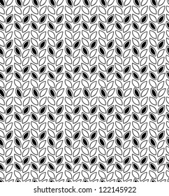 Black and white abstract pattern. Contour seamless background with rows of leafs. Can be used for wallpapers, web pages, cards, arts, surface texture, clothes ornaments, crafts