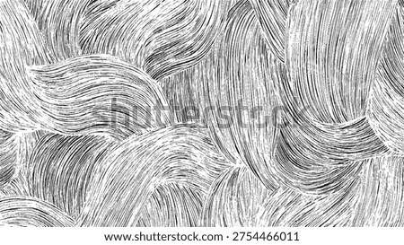 Black and white abstract pattern of curved and linear brush strokes creating a textured organic flow