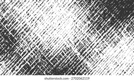 Patrón abstracto en blanco y negro con líneas angustiadas diagonales y puntos dispersos.