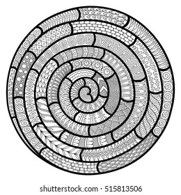 Black and white abstract pattern.  Doodle. Hand drawn zentagles. Coloring book. Mandala. vector. Can be used as adult coloring book, coloring page. Sacred geometry