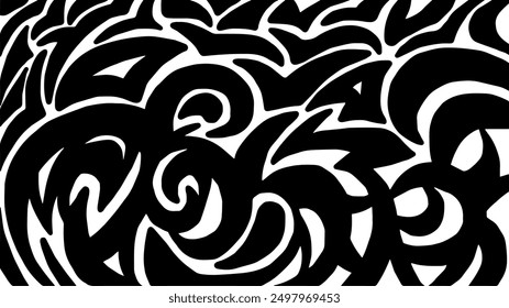 Black and white abstract pattern featuring flowing, curved shapes and intricate designs. Graphic background. Concept of modern design, minimalistic aesthetics, monochrome style, optical illusion