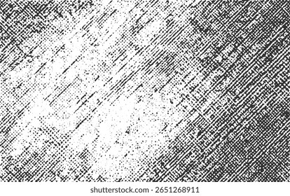 A black and white abstract pattern featuring diagonal lines and scattered dots creating a textured effect.