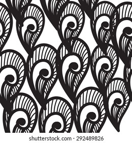 Black and white abstract pattern. Floral vector background. Monochrome seamless texture