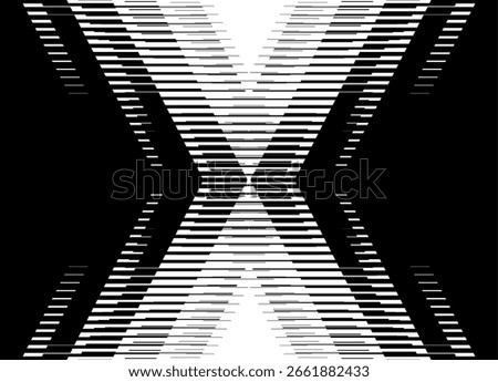 Black and white Abstract pattern in the form of the letter X from lines. Vector background in digital style for covers, advertising, videos, cards. information flow. Dynamic Striped Design Element.