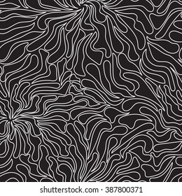 Black and white abstract pattern. Geometric black and white seamless pattern of natural lines. The pattern of thin lines, stylized leaves.
