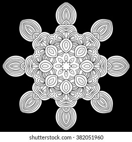Black and white abstract pattern with leaves and flowers. Doodle. Hand drawn zentagles. Coloring book.