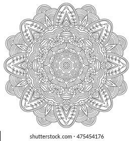 Black and white abstract pattern with leaves and flowers. Doodle. Hand drawn zentagles. Mandala.