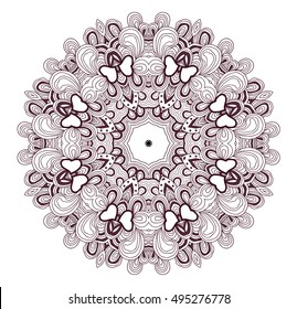 Black and white abstract pattern with leaves and flowers. Doodle. Hand drawn zentagles. Coloring book. Mandala.