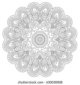 Black and white abstract pattern with leaves and flowers. Doodle. Hand drawn zentagles. Coloring book. Mandala. vector. Can be used as adult coloring book, coloring page. Sacred geometry