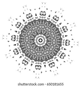 Black and white abstract pattern, mandala. Vector design template for art.